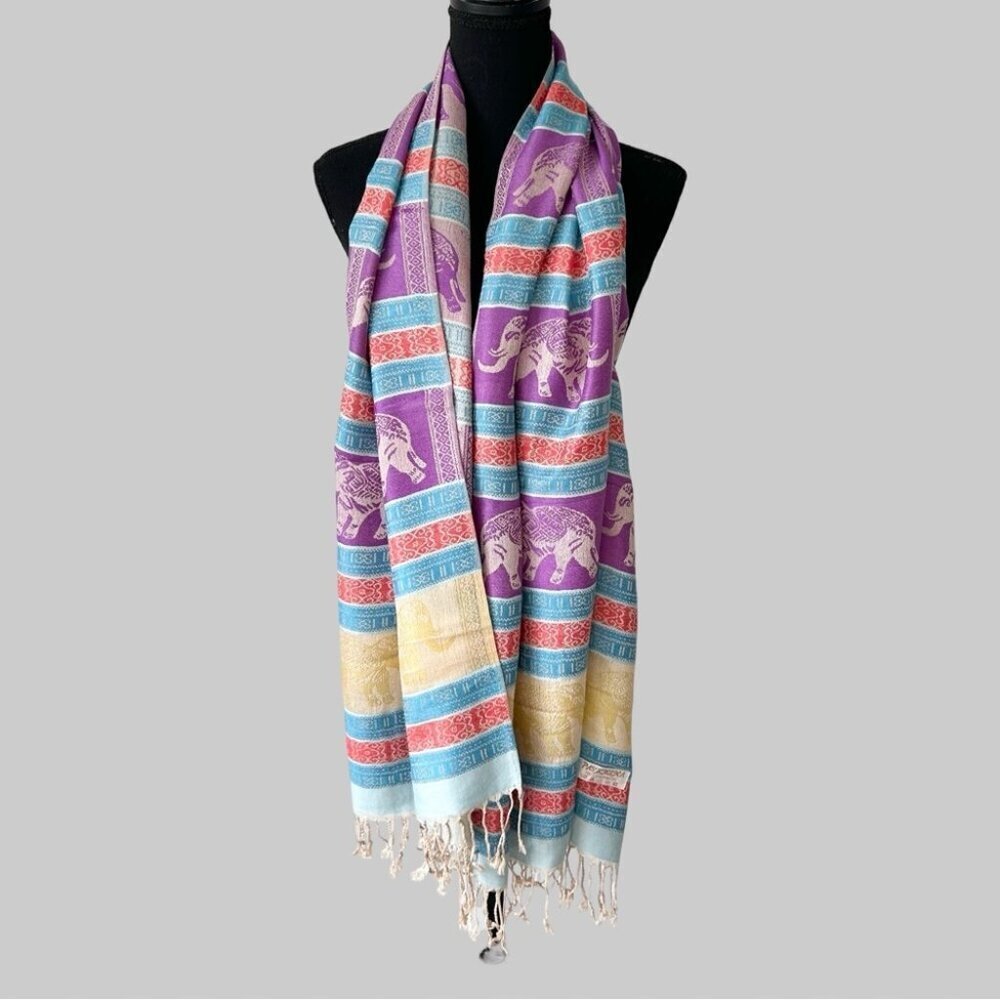 Pashmina Cashmere Multicolour Elephant Print BohoScarf Shawl